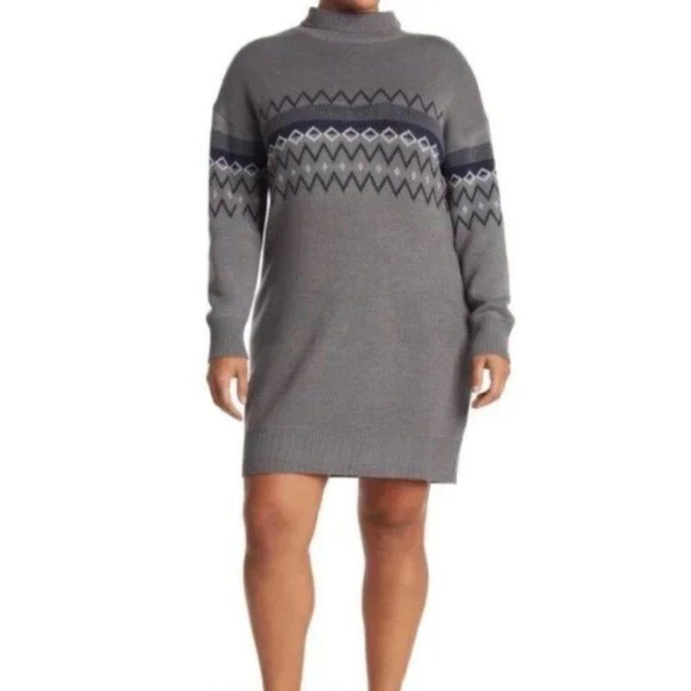 NEW Melrose & Market Women's Mock Neck Grey and Blue Sweater Dress Size M
